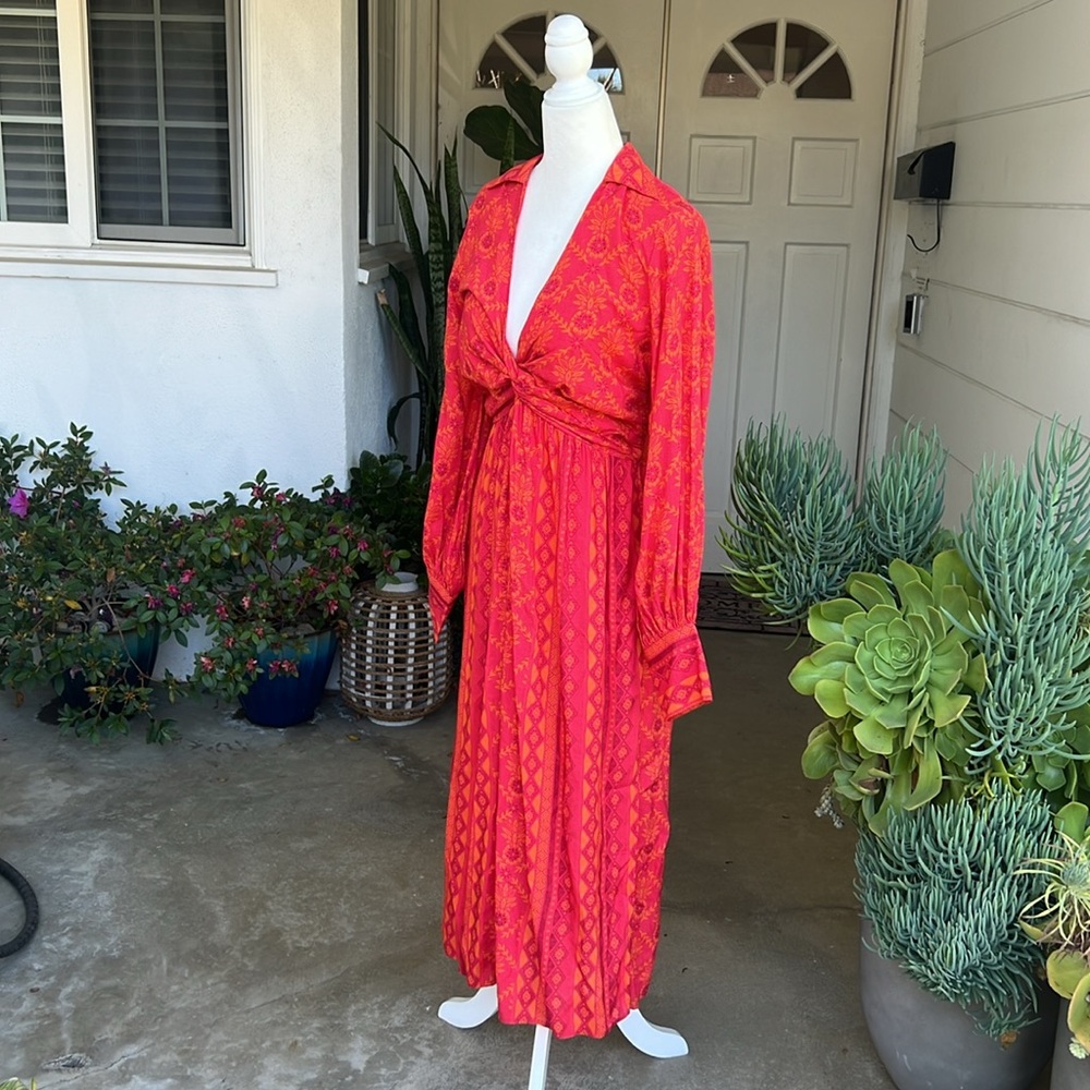 Farm Rio V Neck Tie Front Midi Dress - Picture 11 of 16